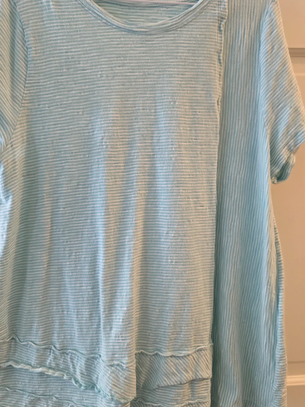 Soft Surroundings Pale Blue Striped Short Sleeve Top - Picture 2 of 4